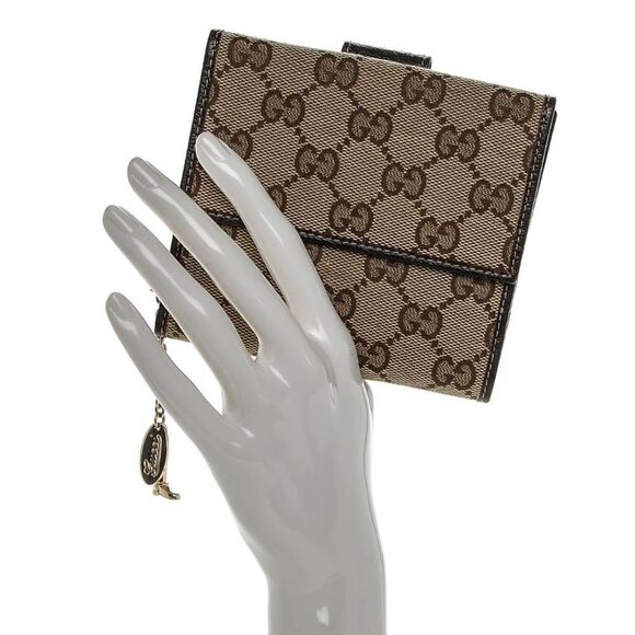 Authentic Gucci GG Logo Canvas Leather Trim Compact Wallet - Picture 16 of 16